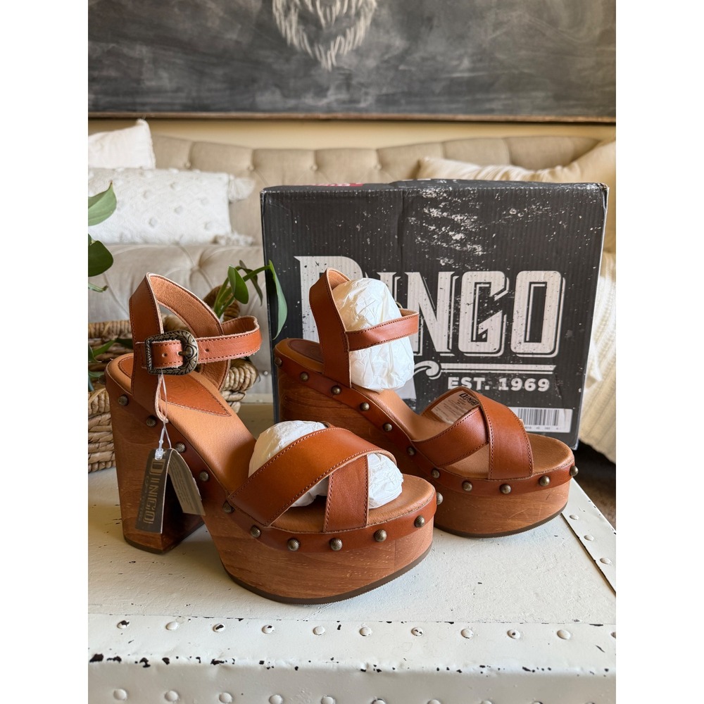 Dingo Lotus Russet Leather Studded Platform Sandal Women's 9M New
